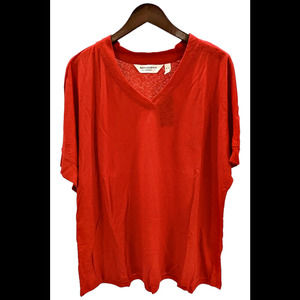 Isaac Mizrahi Live! Bridgehampton Knit Linen Blend V Neck Hot Chili - Regular